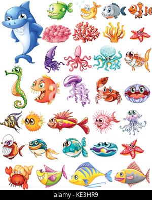 Différents types d'animaux de mer illustration Illustration de Vecteur