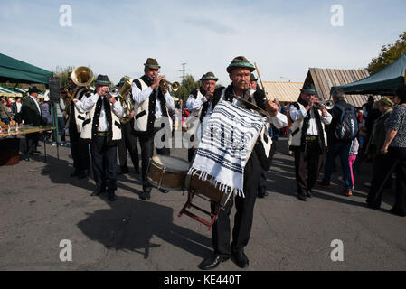 Cluj Napoca, Roumanie - 15 octobre 2017 : un Brass-band de musique folklorique roumaine sur les instruments à vent pendant la foire d'automne Banque D'Images