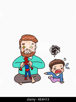 Illustration de l'homme kidult jouant avec robot et son fils Banque D'Images