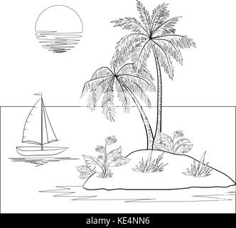 Les contours de l'île avec palm, Illustration de Vecteur