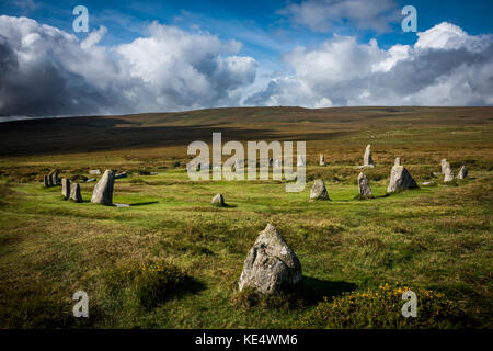 Scorhill le cercle de pierre de l'âge du bronze et à l'exception près de Gidleigh Dartmoor National Park, Devon, UK Banque D'Images