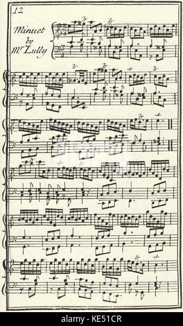 Menuet de Lully. partition de musique pour le clavecin, publié à Londres, 1731. Jean-Baptiste Lully, compositeur français : 28 novembre 1632 - 22 mars 1687. Banque D'Images