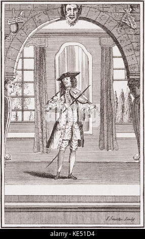 Au début du 18ème siècle, joueur de violon, la légende se lit comme suit : l'art de jouer du violon, avec une nouvelle échelle montrant comment arrêter de chaque note, plat ou pointu, exactement dans l'air, et où les déplacements de la main doit être faite. À partir de l'Musick-Master moderne ou le musicien universel, publié à Londres, 1731. Banque D'Images