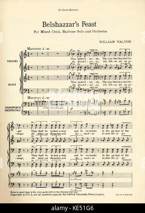 Walton Walton, 'la fête de Belshazzar' vocal score pour choeur mixte, baryton solo et aorchestra. OUP, 1931 compositeur anglais, 29 mars 1902 - 8 mars 1983. Banque D'Images