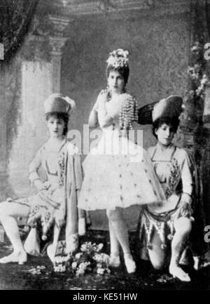 Beauté de sommeil (ou 'La Belle au Bois Dormant') - ballet sur une musique de Piotr Ilitch Tchaïkovski. Costumes pour la fée lilas (Marie Petipa) et ses pages, conçu par Ivan Andreïevitch & Vsevolozhsky Shishkov. Chorégraphie de Marius Petipa. Effectuée à l'Théâtre Maryinsky à Saint-Pétersbourg, en 1890. Fosse : 7 mai 1840 - 6 novembre 1893. Piotr Ilitsch Tschaikowski. Petr Ilitch Tschaikowsky. Piotr Illyich Tchaïkovski. Banque D'Images