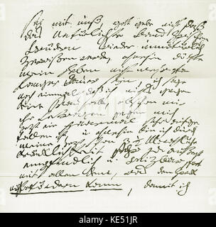 Ludwig van Beethoven - partie de part de la lettre écrite à son frère compositeur allemand Traduction : "être avec nous. A Dieu ne plaise que le lien naturel entre frères devraient à nouveau être inhabituellement déchirée ; car même sans cela ma vie peut ne pas être de longue durée. Je répète que je n'ai rien contre votre femme, bien que son comportement envers moi a à plusieurs reprises été désagréable. En dehors de cela, ma maladie, qui a duré 3 mois et demi, m'a rendue extrêmement sensible et excitable. Loin de tout ce qui n'aide pas à réparer l'affaire, que moi, mon bon Carl, peut passer dans un plus de t Banque D'Images