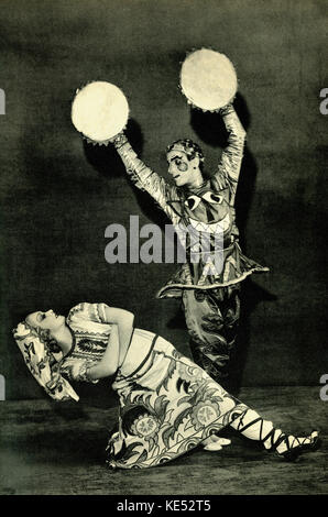 Irina Baronova et Léonide Massine - dans Le Soleil de nuit, 1915, Ballet russe de la production. La musique de Nikolaï Rimski-Korsakov. Chorégraphie de Massine. IB : danseur de ballet russe, b. 13 mars 1919. LM : danseur et chorégraphe du ballet russe, le 9 août 1896 - 15 mars 1979. NRK : compositeur russe, 18 mars 1844 - 21 juin 1908. Banque D'Images