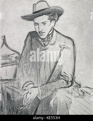 Jean de Tinan après avoir tracé par Henri Bataille - portrait assis au crayon, c. fin du xixe siècle. L'auteur français, 1874-1898. Banque D'Images