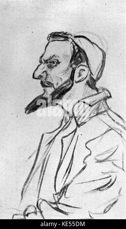 Feodor Chaliapine comme Boris Gudonov dans le rôle titre dans l'opéra de Moussorgski. Dessin de E. de Krouglicov. FC : basse russe 11 février 1873 - 12 avril 1938. Banque D'Images