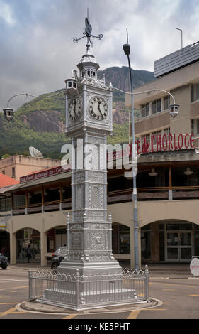 Les Seychelles, Mahe, Francis Rachel Street, 1903 Fonte Clocher de Queen Victoria et Cafe de l'échevinage Banque D'Images