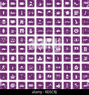 100 attractions touristiques icons set grunge purple Illustration de Vecteur