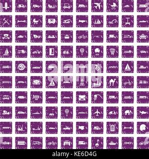 100 transports icons set grunge purple