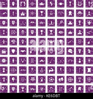 100 bourses et trophées icons set grunge purple Illustration de Vecteur