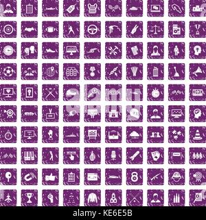 Victoire 100 icons set grunge purple Illustration de Vecteur