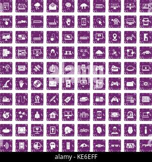 100 icons set grunge purple Illustration de Vecteur