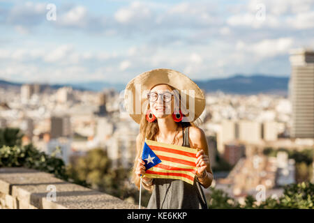 Femme voyageant à Barcelone Banque D'Images