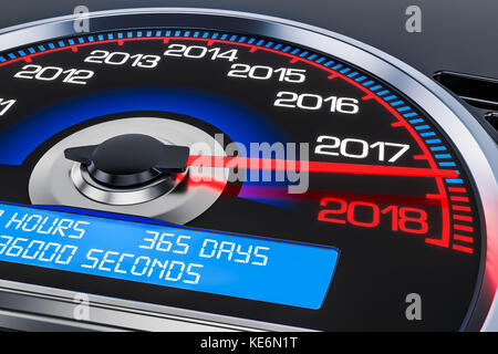 2018 concept de compteur de vitesse du nouvel an, rendu 3D Banque D'Images