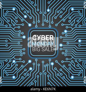 Vente Cyber Monday design affiche plus de lignes futuristes de la technologie d'arrière-plan l'icône shopping Illustration de Vecteur