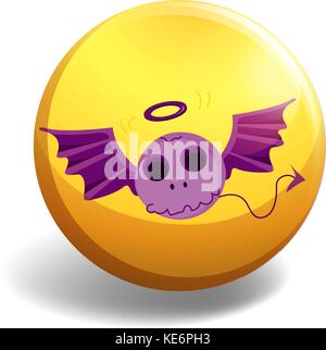 Crâne avec les ailes sur badge jaune Illustration de Vecteur