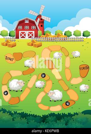 Modèle de jeu avec vue sur la ferme à l'arrière-plan Illustration de Vecteur