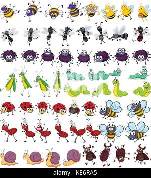 Différents types de petits insectes Illustration de Vecteur