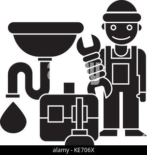 Plombier - cas - Outils - icône de l'évier, vector illustration, panneau noir sur fond isolé Illustration de Vecteur