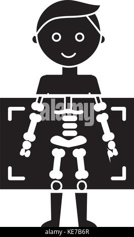X Ray - les diagnostics médicaux, l'icône de l'homme illustration vectorielle, panneau noir sur fond isolé Illustration de Vecteur