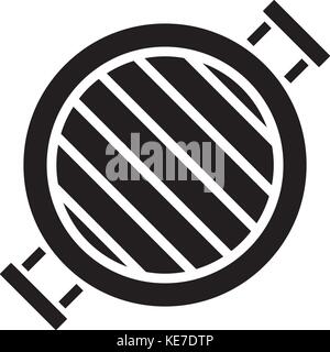 Grill icône ronde, vector illustration, panneau noir sur fond isolé Illustration de Vecteur