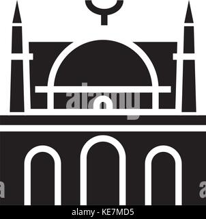 Façade de la mosquée arabe - l'icône de l'église temple, vector illustration, panneau noir sur fond isolé Illustration de Vecteur