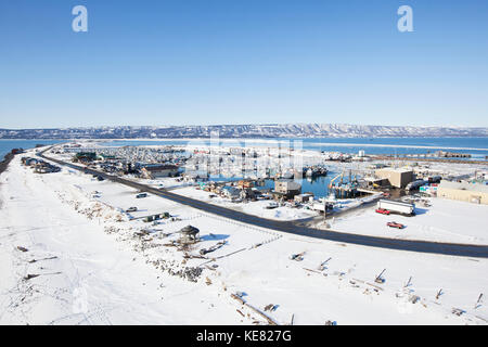 Vue aérienne de l'Homer Spit en hiver, Southcentral Alaska, USA Banque D'Images