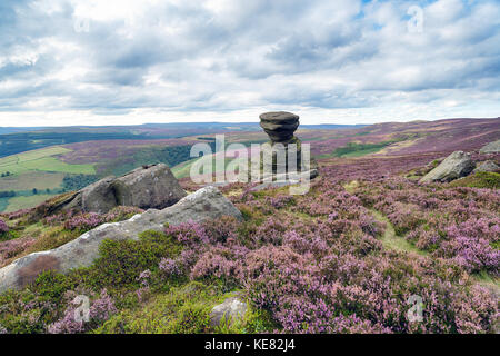 Une formation rocheuse connue sous le nom de grenier à sel sur le bord de la Derwent dans le Peak District Banque D'Images