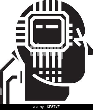 - Interlligence artificielle ai - tête humaine - microscheme, icône illustration vectorielle, panneau noir sur fond isolé Illustration de Vecteur