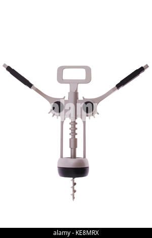 Tire-bouchon métal isolé sur blanc, chemin de détourage inclus. Banque D'Images