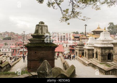 Repetto Noémie / Le pictorium - Népal - Katmandou. temple de Pashupatinath. patrimoine mondial depuis 1979. - 20/09/2017 - Népal Katmandou / / Kathmandu - Népal - KATMANDOU. Le temple de Pashupatinath. patrimoine mondial de l'humanité depuis 1979. migrateurs situé plus haut sur la colline. Banque D'Images