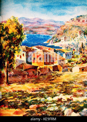 Cette image représente probablement la bataille navale de Navarin, livrée en 1827, qui fut un engagement important dans la guerre d'indépendance grecque. Le travail de Perilla Francesco de 1929 fournit une illustration historique de cet événement. Banque D'Images