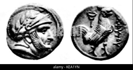 Cette image montre une illustration de la monnaie du Musée du Pendjab, en particulier la planche IX, montrant une pièce de monnaie de Sophites, reflétant la monnaie historique de la région. Banque D'Images