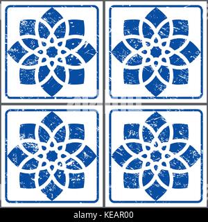 Vector retro azulejos Portugais, carreaux bleu transparente 600x600, design céramique géométrique Illustration de Vecteur