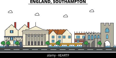 L'Angleterre, Southampton. ville architecture, bâtiments, rues, silhouette, paysage, panorama, monuments. coups modifiable. télévision design line concept illustration vectorielle. isolated icons set Illustration de Vecteur