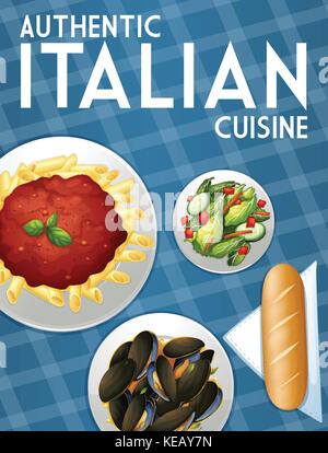 Affiche de nombreux plats de la cuisine italienne Illustration de Vecteur