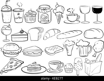 Différents types d'aliments doodles Illustration de Vecteur