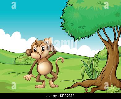 Illustration d'un singe debout sous l'arbre Illustration de Vecteur