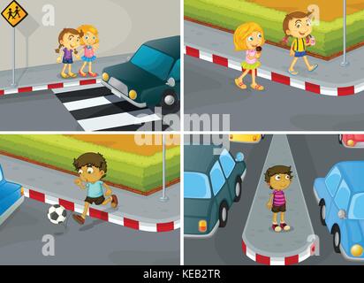 Enfants crossing road Illustration de Vecteur