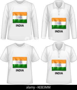 Quatre dessins de t-shirt avec drapeau de l'Inde Illustration de Vecteur