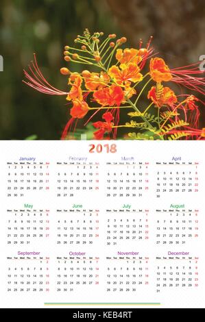 Calendrier 2018 12 mois conception imprimable et modifiable. Illustration de Vecteur