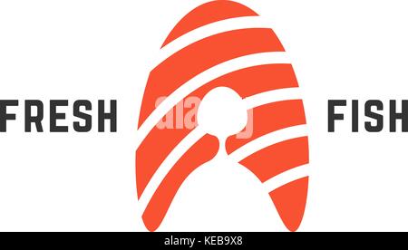 Logo poisson frais avec morceau de salmon Illustration de Vecteur