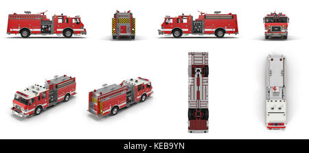 Camion de sauvetage et d'incendie isolé sur blanc. 3d illustration Banque D'Images