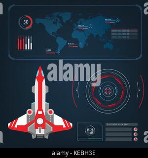 Les vaisseaux de l'appareil avec interface en mode action vue future conception d'interface utilisateur graphique set Illustration de Vecteur