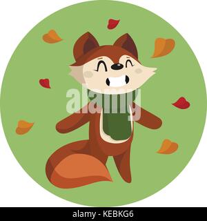 Vector illustration of cute cartoon fox et les feuilles d'automne Illustration de Vecteur