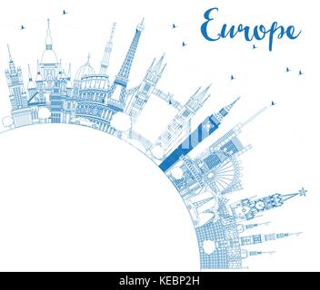 Aperçu des sites célèbres en Europe avec copie espace. vector illustration. Les voyages d'affaires et de tourisme. concept de droit de présentation, bannière, un placard Illustration de Vecteur