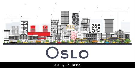 La Norvège Oslo avec toits de bâtiments gris isolé sur fond blanc. vector illustration. business concept Voyages et tourisme Illustration de Vecteur